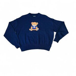 Arden B navy blue cotton teddy bear crewneck sweater knitwear medium